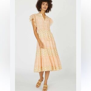 Current Air Peach and Yellow Midi Dress